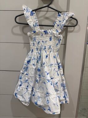 Hill House Girls White Dress with Blue Floral Print